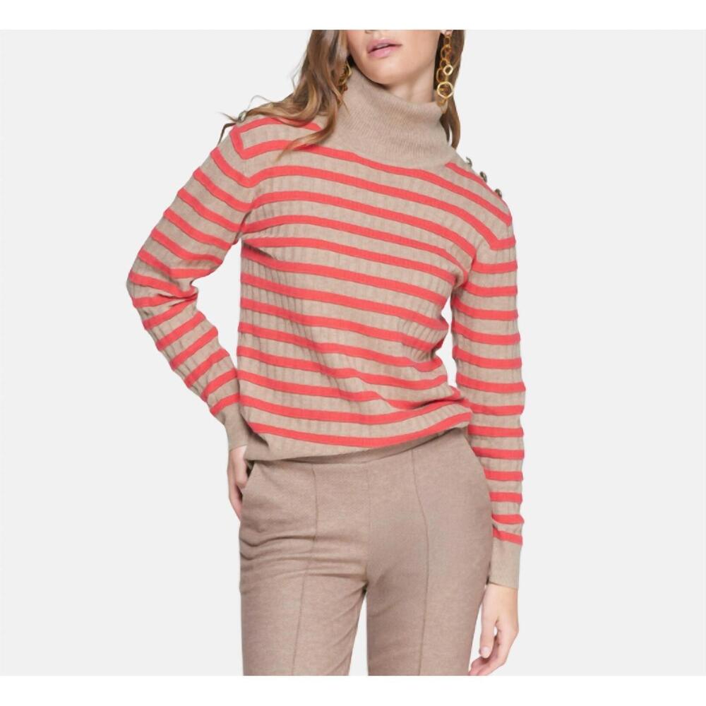 NEW VILAGALLO stripe turtleneck sweater in beige/red